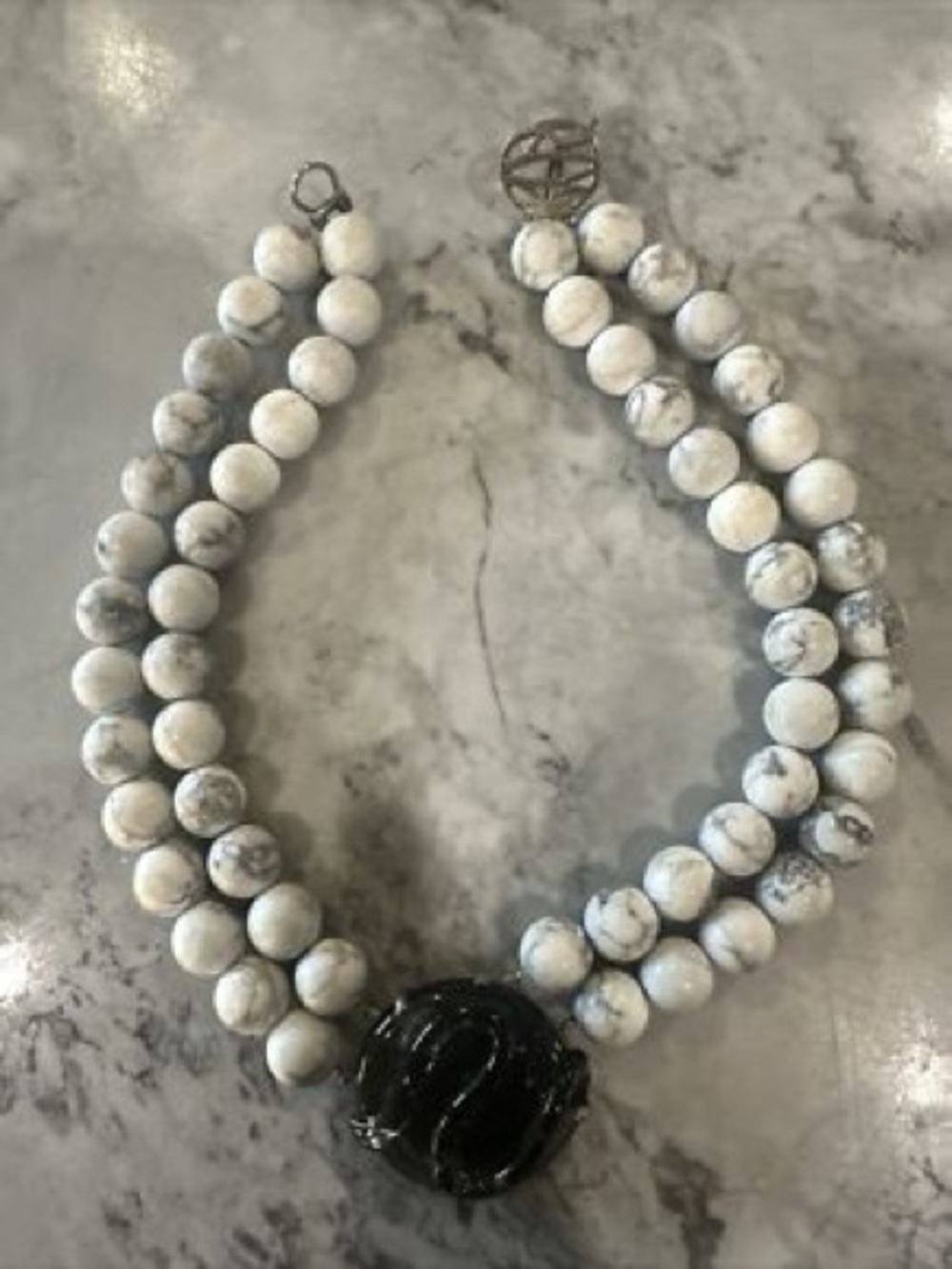 Mariquita Masterson Double Strand Beads with Gray Glass Centerpiece
